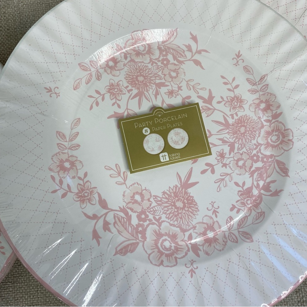 40 Paper Plates pink white floral bird - Picture 3 of 5
